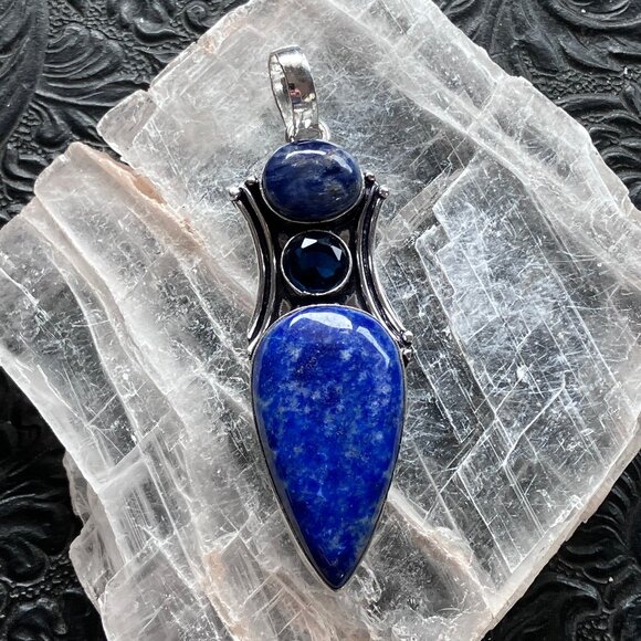 Blue Lapis Lazuli and Gem Crystal Pendant - Picture 1 of 9